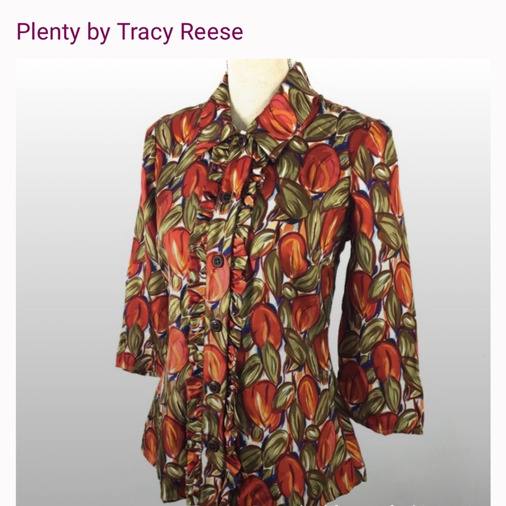 Plenty by Tracy Reese Autumn Leaf Silk Blouse 100% silk